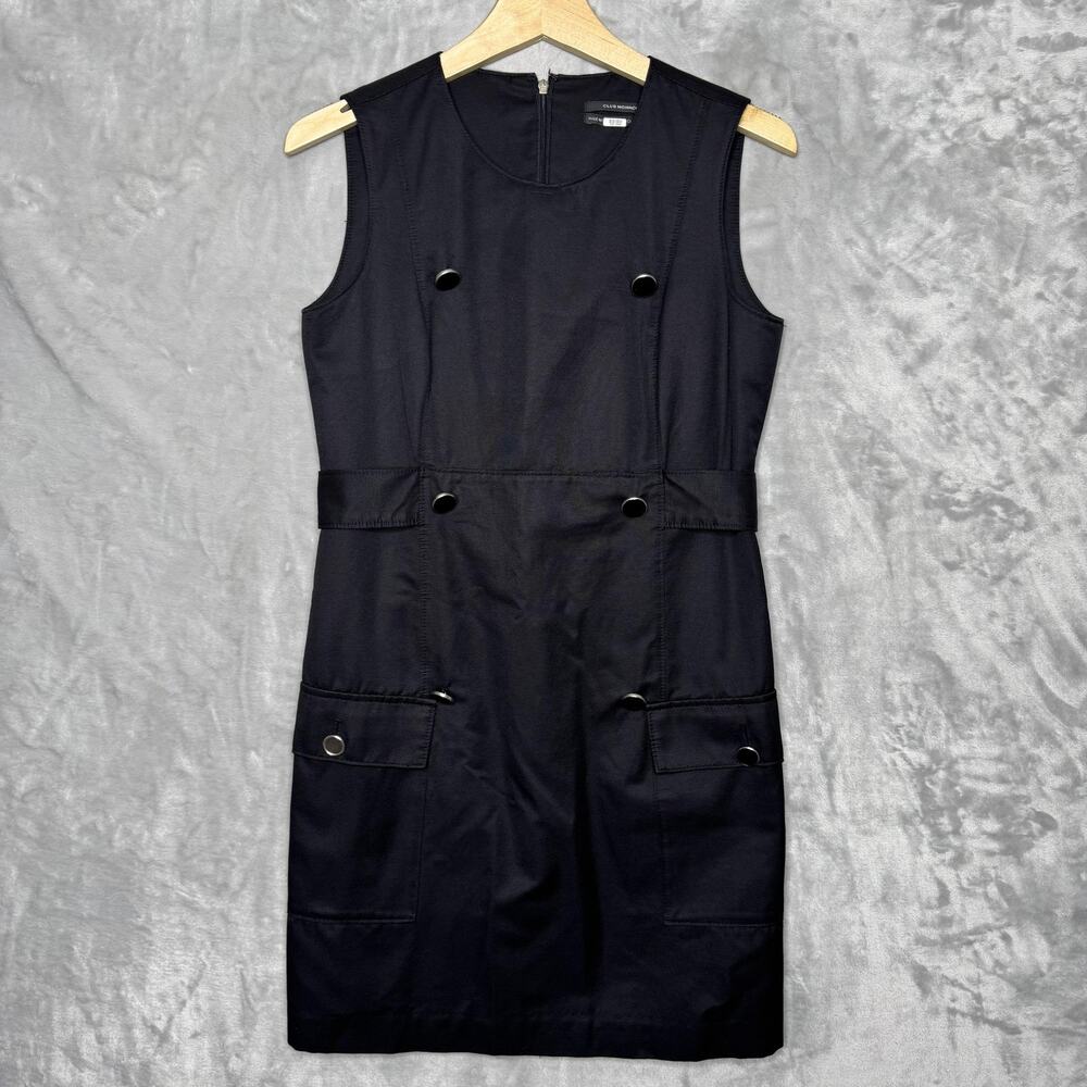 Club Monaco Dress Womens 8 Black Sleeveless Sheath Utility Pockets Belted